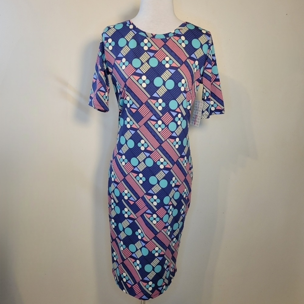 LuLaRoe "Julia" (Women's S) Geometric Print Knee-Length Pullover T-shirt Dress